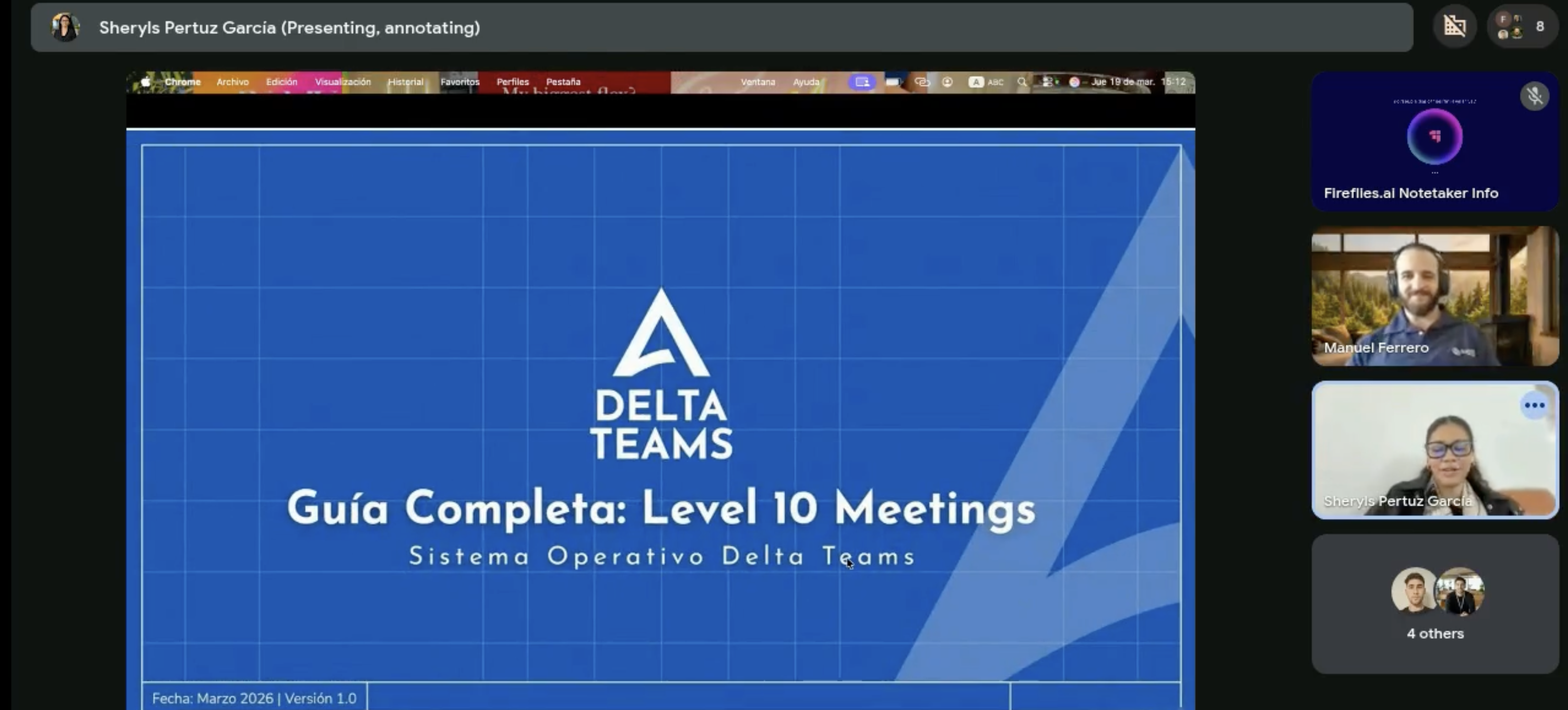 Learning session Delta Teams sobre Level 10 Meetings con Sheryls Pertuz y Manuel Ferrero